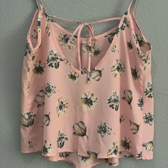 Pink Floral Top with Adjustable Bow in the Back - Picture 3 of 3